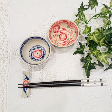 バッチャン焼き 小椀皿 菊柄 青色2個セット