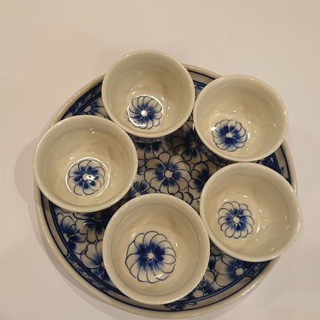 ベトナム バッチャン焼き 茶器セット 菊 藍色