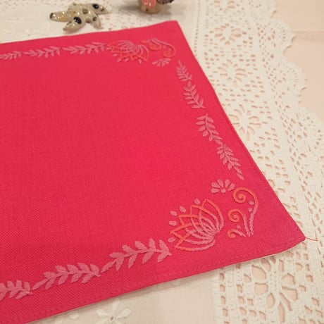 Vietnamese hand-embroidered handmade mat, red color