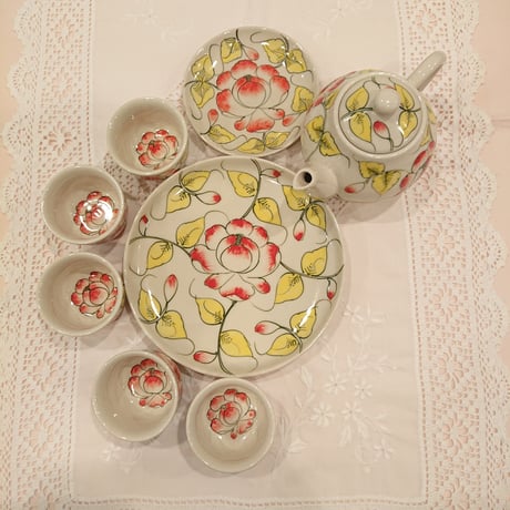 ベトナム バッチャン焼き 茶器セット 芙蓉 ホワイト