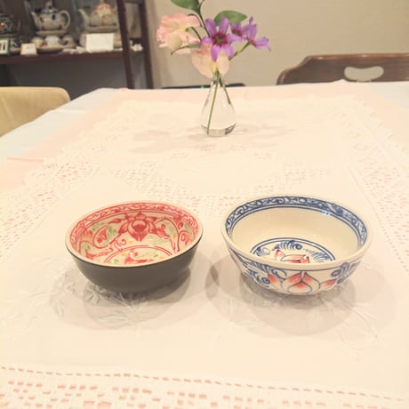 バッチャン焼き 小椀皿 蓮花柄 青 2個セット