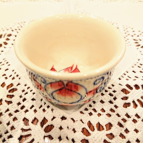 ベトナム バッチャン焼き 湯呑み茶碗 蓮花柄(青)