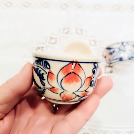ベトナム バッチャン焼き 湯呑み茶碗 蓮花柄(青)