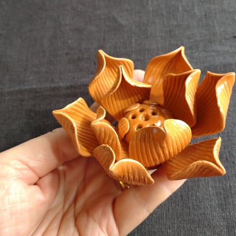 美しい 蓮花 お香たて オレンジ