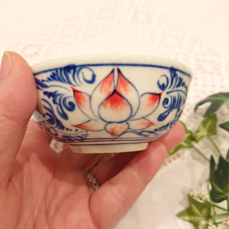 バッチャン焼き 小椀皿 蓮花柄 青 2個セット