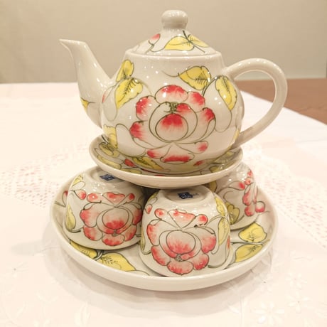 ベトナム バッチャン焼き 茶器セット 芙蓉 ホワイト