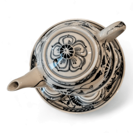 ベトナム バッチャン焼き 茶器セット 菊の花 濃紺