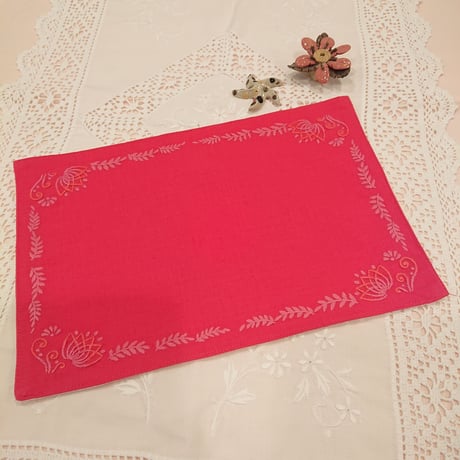 Vietnamese hand-embroidered handmade mat, red color