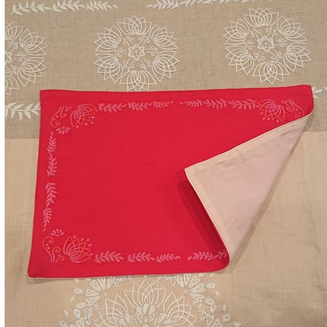 Vietnamese hand-embroidered handmade mat, red color