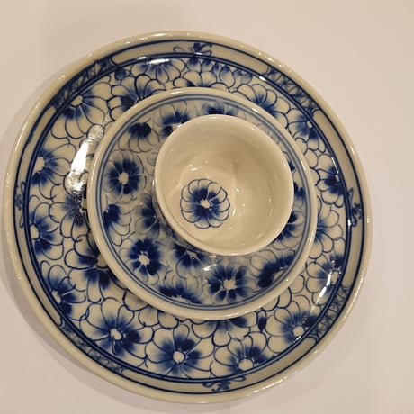 ベトナム バッチャン焼き 茶器セット 菊 藍色