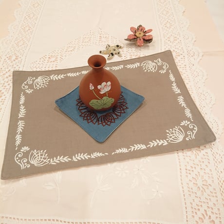 Vietnam hand-embroidered handmade mat, grey