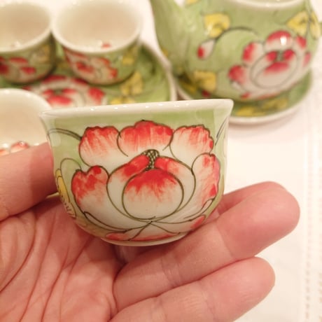 ベトナム バッチャン焼き 茶器セット 芙蓉 グリーン