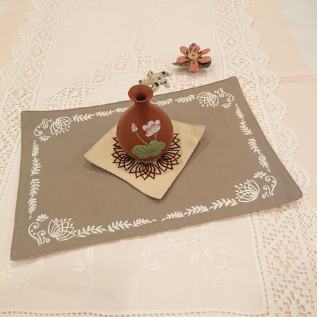 Vietnam hand-embroidered handmade mat, grey