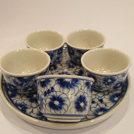 Vietnam Bat Trang pottery tea set, chrysanthemum, indigo blue