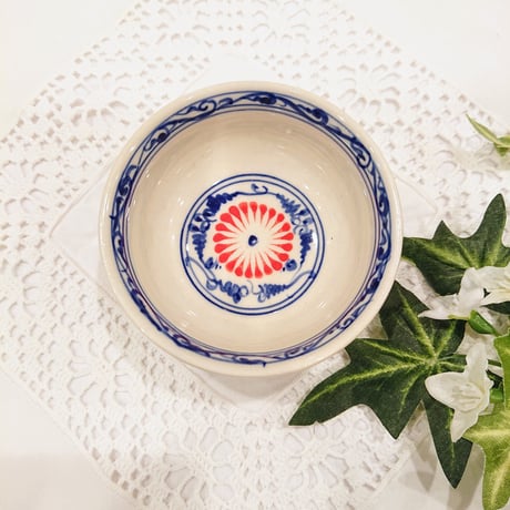 Bat Trang ware small bowl plate, chrysanthemum pattern, blue, set of 2