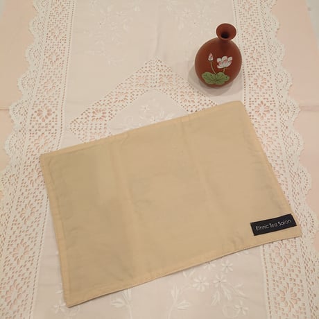 Set of 2 Vietnamese hand-embroidered handmade mats, lotus flower, white and brown