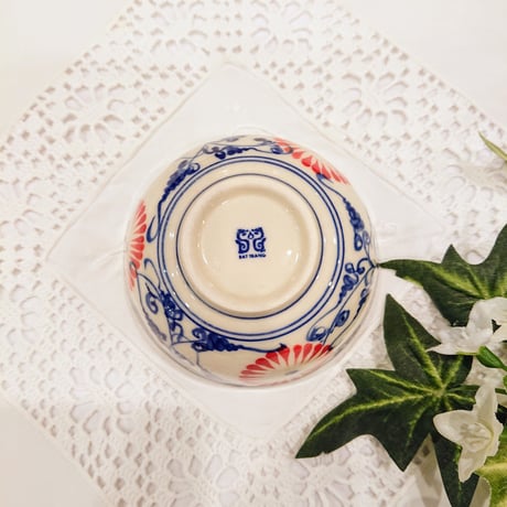 Bat Trang ware small bowl plate, chrysanthemum pattern, blue, set of 2